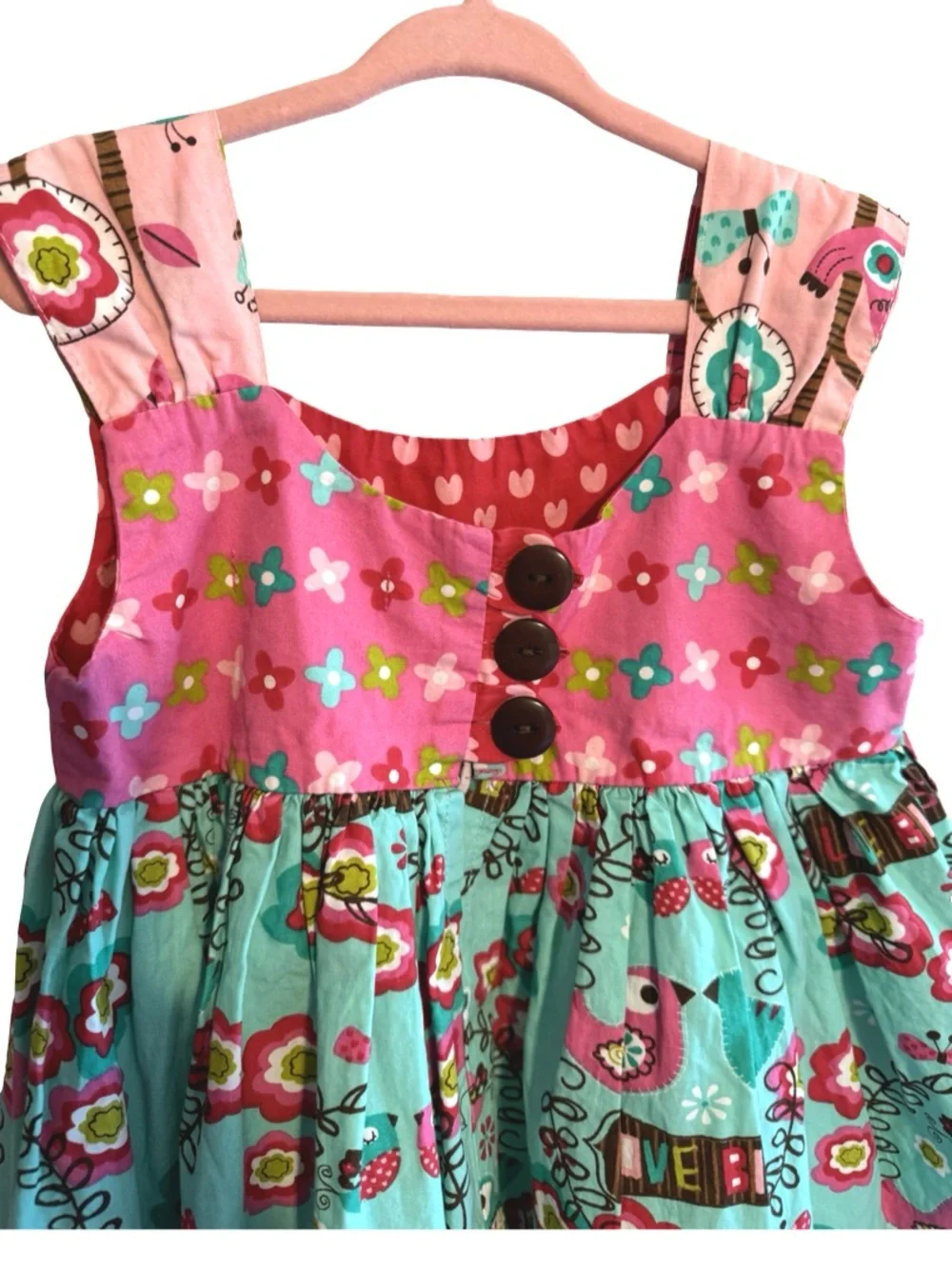 Jug the Pug Girls Floral Bird Tank Top Size 4T Pink Blue Button Back Tunic Top